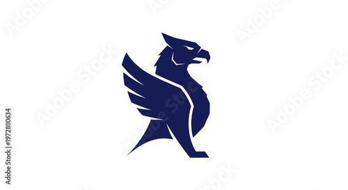 Mythical Griffin Creature Silhouette Logo, Heraldic Symbol, Majestic Blue Bird-Lion Hybrid