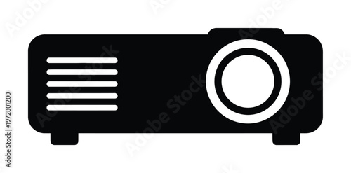 Vector of a modern digital projector with a front lens and ventilation slots