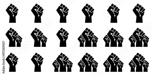Graphic depiction of multiple black fists raised in solidarity 
