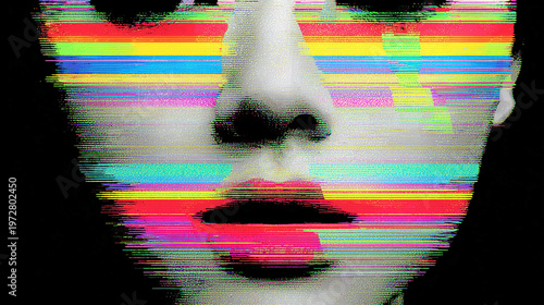 Portrait of a woman with a glitch on her face