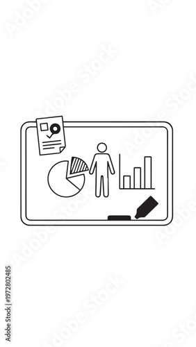 Business man and graph vector illustration set with icons and symbols