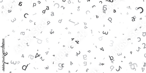 Black letter pattern on white background. Vector illustration for education design. Seamless pattern letters random flying. Alphabet book concept for grammar school. Letter wallpaper