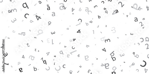 Black letter pattern on white background. Vector illustration for education design. Seamless pattern letters random flying. Alphabet book concept for grammar school. Letter wallpaper