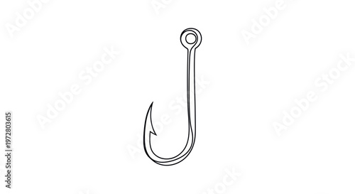 Fotografía Simple Fishing Hook Illustration - Clean Line Art on White Background