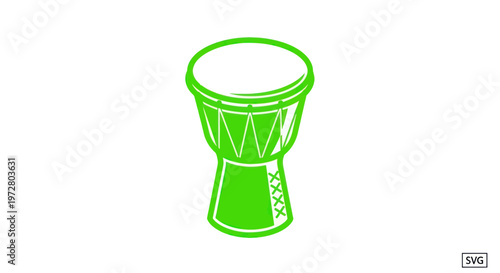 Vibrant Green Djembe Drum Icon, African Percussion Instrument, Music Symbol