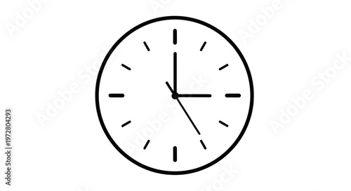 Simple line art clock face showing 9 o'clock isolated on white background