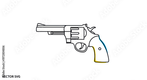 Line Art Revolver Pistol Outline, Vintage Weapon Illustration