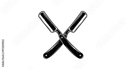 Vintage Crossed Straight Razors, Barber Shop Emblem, Retro Shaving Tool Icon
