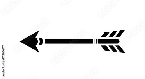 Black arrow icon pointing left on white background, graphic design element