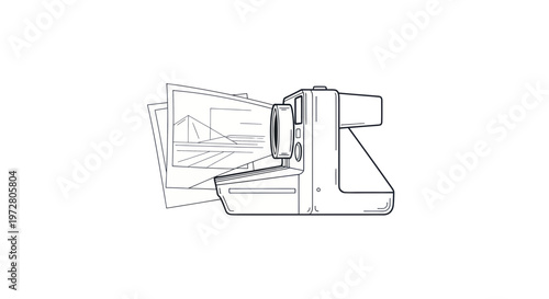 Instant Camera Line Art with Developing Photos