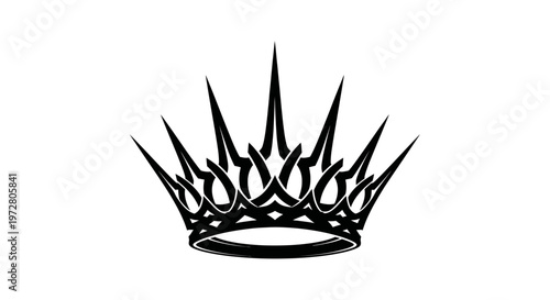 Ornate Black Crown Silhouette on White Background - Royal Symbol