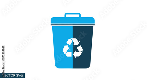 Recycling Bin Icon with Recycle Symbol, Blue and Dark Blue, White Background