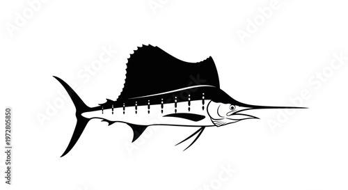 Sailfish Silhouette Illustration, Ocean Predator, Sport Fishing Icon