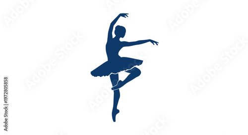 Silhouette of a ballet dancer in a tutu performing a graceful pose on a white background