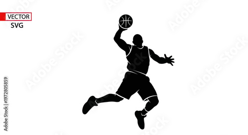 Silhouette of a basketball player dunking a ball, dynamic action shot