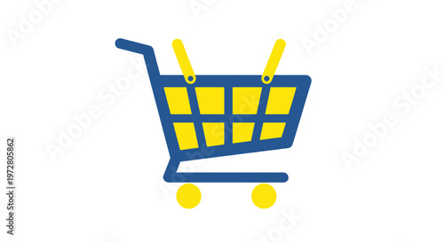 Shopping Cart Icon - Blue and Yellow Supermarket Trolley Symbol