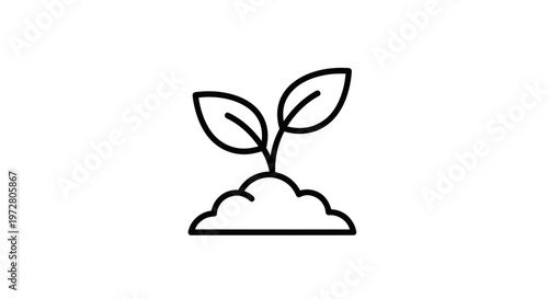 Simple line icon of a small plant growing from soil, symbolizing growth, nature, and new beginnings.