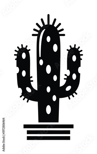 Vector of a cactus with spots and spikes standing in a planter
