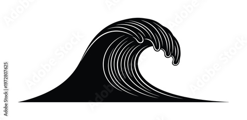 Vector of a large ocean wave with curling tips