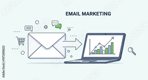 Laptop with email marketing graph.