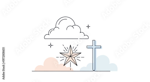 Christian cross with star and clouds.