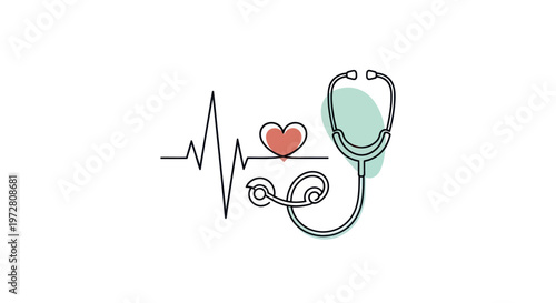 Stethoscope with heart and heartbeat line.