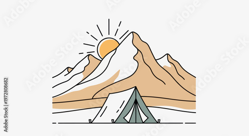 Mountain range with tent camping outdoors.