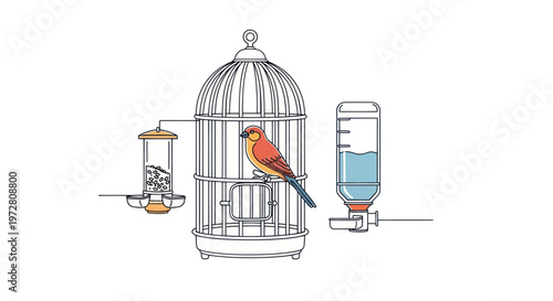 Colorful bird in a cage.