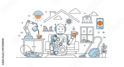 Robot Holding Orange Drink Cup.
