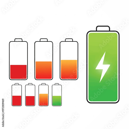 A fully charged battery icon stands next to variously depleted battery icons.