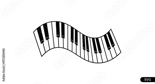 Wavy Piano Keyboard Isolated on White Background - Musical Instrument Design