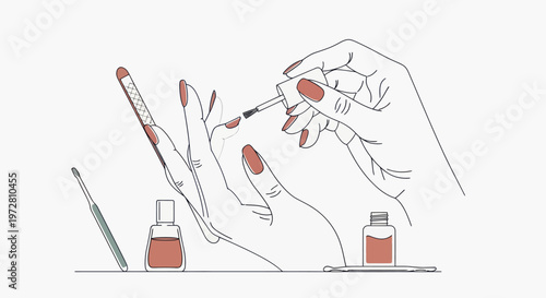 Hands with nail polish and brushes.