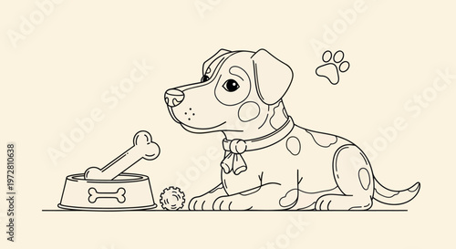 Dalmatian dog lying with bone.