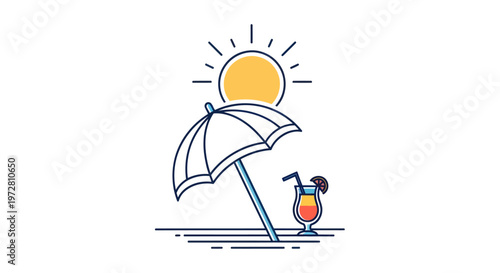 Cocktail with umbrella on beach vacation.