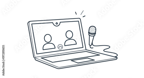 Laptop with microphone for online meeting.