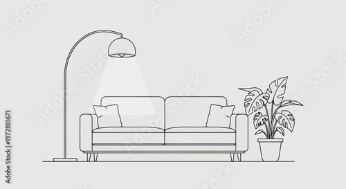 Modern minimalist sofa with pillows.