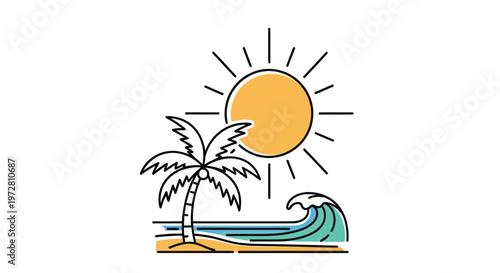 Tropical Beach Palm Tree Sunny Day.