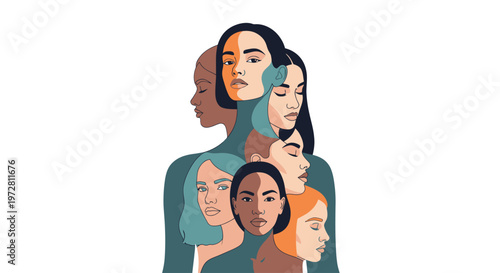 Diverse women faces in a modern vector illustration for empowerment and unity