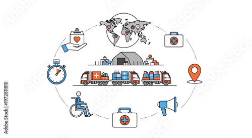 Global humanitarian aid and disaster relief efforts illustration