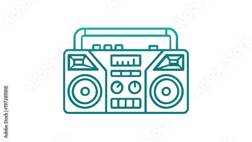 Retro boombox vector icon illustration featuring a classic portable radio cassette player design with speakers and knobs, perfect for music apps, audio playlists, and 80s nostalgia graphics.