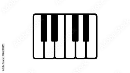 Minimalist vector icon illustration of a classic piano keyboard featuring black and white keys. This flat, scalable AI-generated graphic is ideal for music apps, audio production, and education.