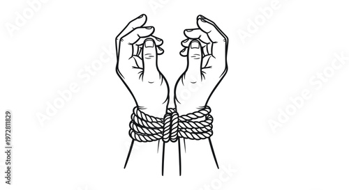 Illustration of tied hands with rope, symbolizing constraint and lack of freedom.