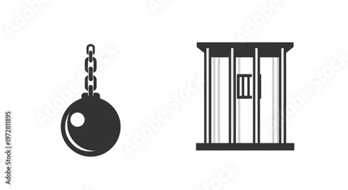 Prison cell bars and ball and chain icons representing the criminal justice system