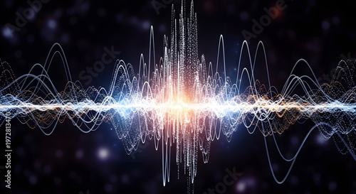 sound wave particles forming abstract shape, futuristic concept