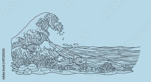 Large Ocean Wave Crashing Water.