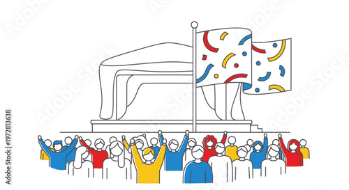 People Celebrating with Flags and Hands.