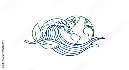 Earth Globe with Wave and Leaf.