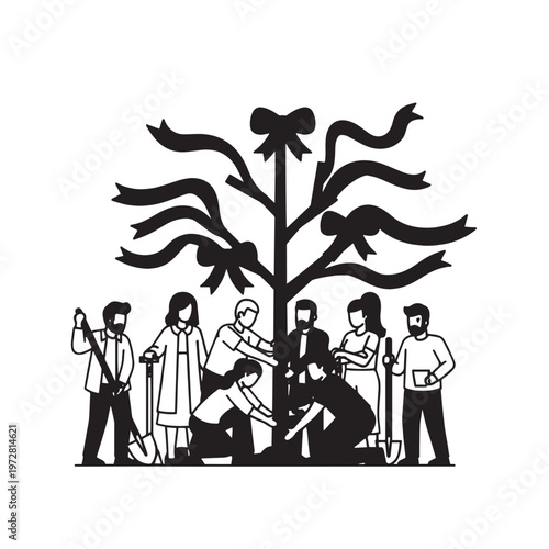 Simple silhouette illustration of a father and son standing together showing family love