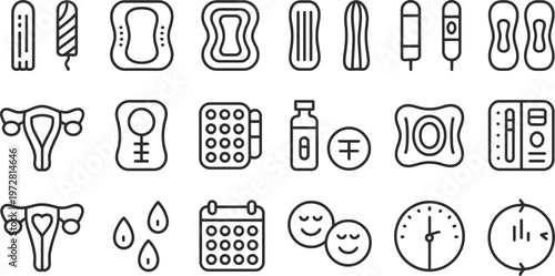 Various symbols representing medical, contraceptive, and calendar-related icons