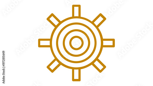Gold ship's wheel vector icon illustration. Minimalist nautical helm symbol for maritime navigation, sailing, and boat steering. Scalable flat design element for web and graphic design.